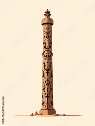  a tall ancient totem pole or pillar carved with minimal symbols from Greek, Norse, Egyptian, Aztec, Polynesian, Celtic, Hindu, and African mythology