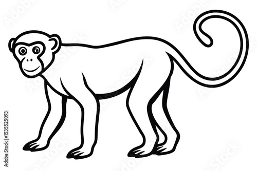 Simple black and white line art illustration of a walking monkey animal design