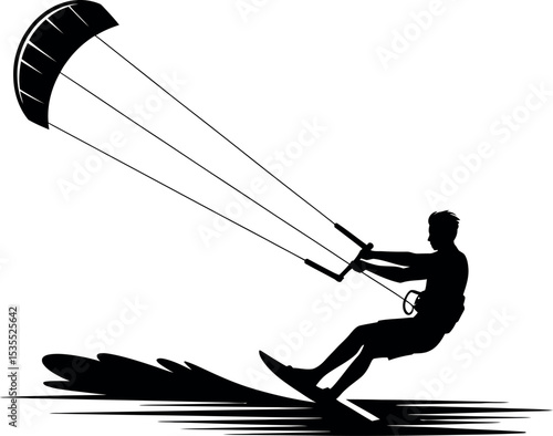 Kitesurfing silhouette on white background 