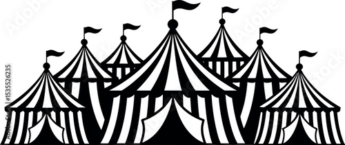 a circus tent with striped silhouette