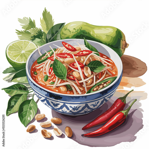 Thai Som Tum Papaya Salad with Chili and Peanuts