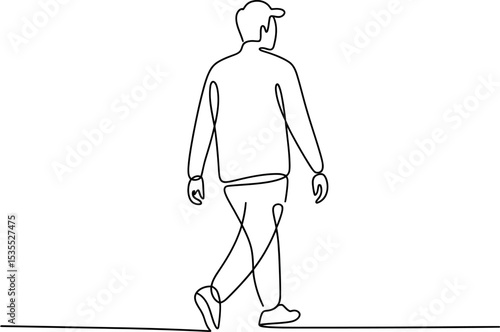 Single one line man person go far away walk alone outdoor life one line art silhouette on white background  