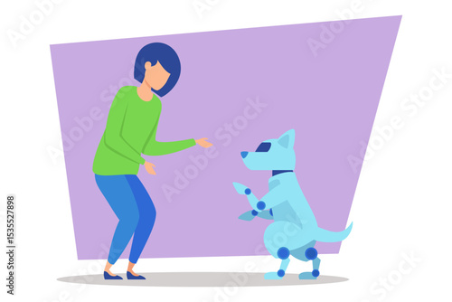 Person interacting with playful robot dog, showcasing its trick of standing on hind legs
