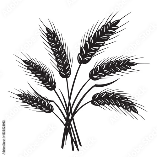 A bold monochrome silhouette depicting a bundle of wheat or barley stalks representing agriculture farming harvest and healthy eating