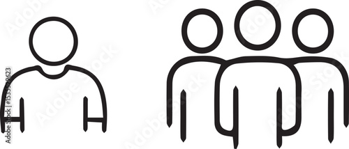 People icon representing individual and group: An artistic depiction of an individual person and a group of people, symbolizing togetherness and the essence of society.