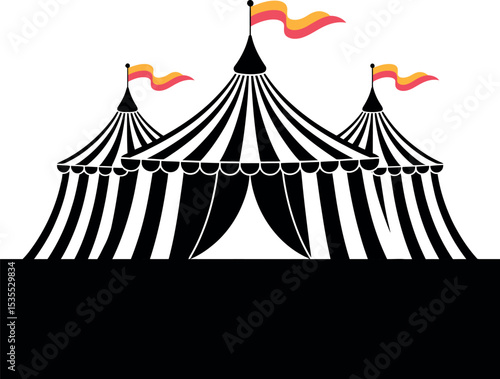 a circus tent with striped silhouette