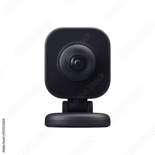 A compact, black webcam with a modern, rounded design, a transparent background