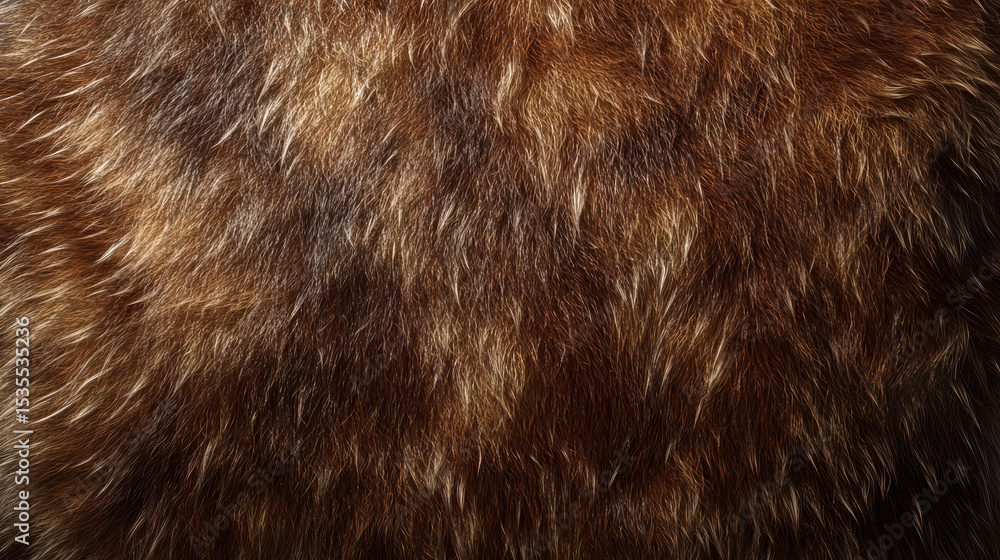 Close-up of dense, textured brown animal fur showing detailed strands and natural color variation with soft lighting and rich texture background Close-up of dense, textured brown animal fur showing detailed strands and natural color variation with soft lighting and rich texture background