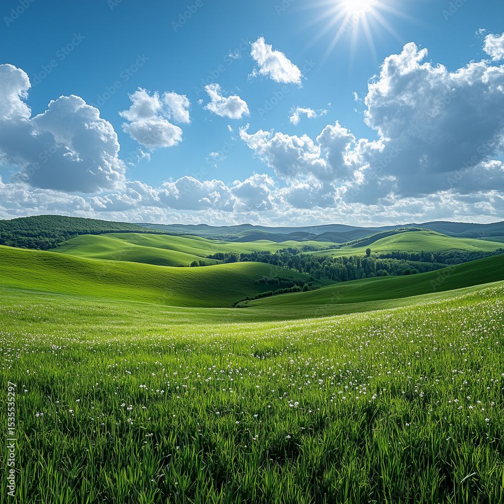 Fototapeta premium green field and blue sky