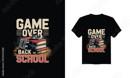 Colorful "game over back to school" t-shirt design - perfect for kids and students