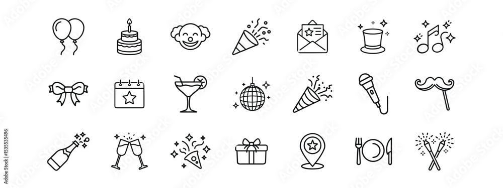 Celebration and Party Planning Line Icons Set - Festive Events and Special Occasions Celebration and Party Planning Line Icons Set - Festive Events and Special Occasions