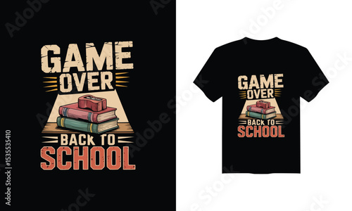 Colorful "game over back to school" t-shirt design - perfect for kids and students