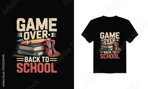 Colorful "game over back to school" t-shirt design - perfect for kids and students
