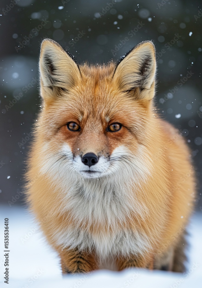 Fototapeta premium Red fox portrait in snowy environment with blurred background.