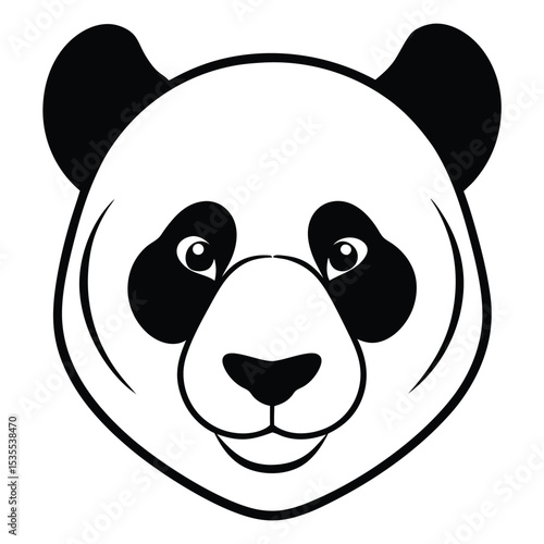 A simple vector illustration of a panda bear face with black and white design and clean lines.