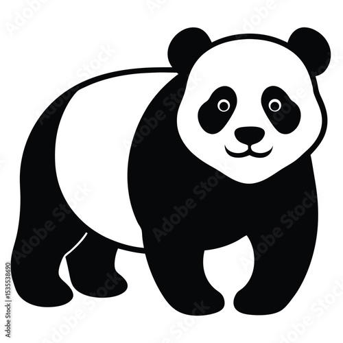 Adorable black and white panda bear illustration standing alone on white background
