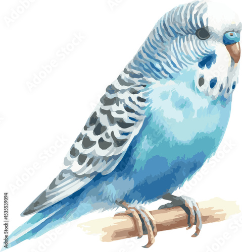 Cute watercolor vector illustration of a blue budgie
