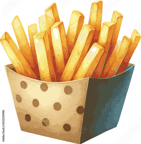 Vector watercolor painted illustration of french fries