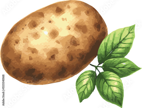 Vector watercolor painted illustration of a potato