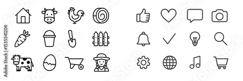 Symbols representing rural life and farming activities depicted in simple line art style