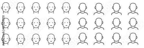 Collection of simple line drawings depicting human facial expressions in various orientations and angles