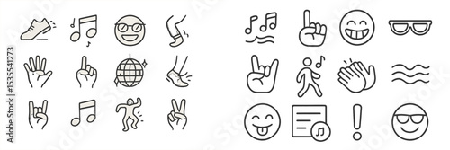 Creative collection of hand-drawn icons representing music, dance, and celebration captured in a minimalist style