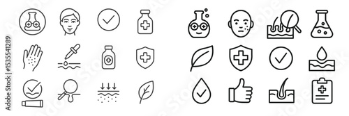 Icons representing health, wellness, and scientific research in a simple and modern design suitable for various applications
