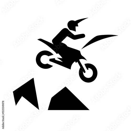 A thrilling motocross rider in action, executing a jump with precision and skill. The silhouette conveys speed and energy, set against a dynamic backdrop