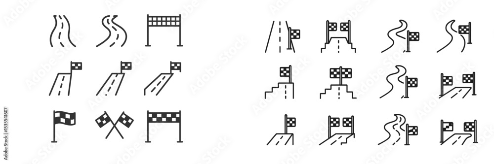 Fototapeta premium Checkered flags and winding roads design elements for racing or competition themed projects