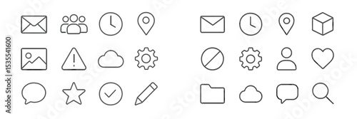 Collection of simple outline icons representing various communication and organizational concepts for digital use