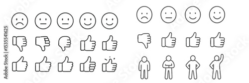 Different expressions and gestures illustrating emotions and reactions in a simple, minimalist style using icons and symbols