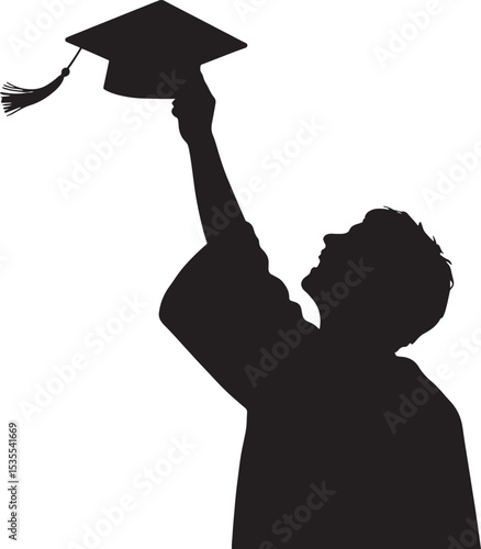 Graduate Tossing Cap in the Air | Graduation Celebration Silhouette Vector