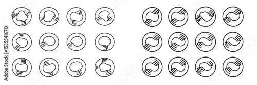 Patterns of abstract hand symbols arranged in a grid formation showcasing connection and unity