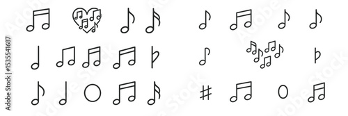 Symbols of musical notes and heart representing creativity in music and sound design