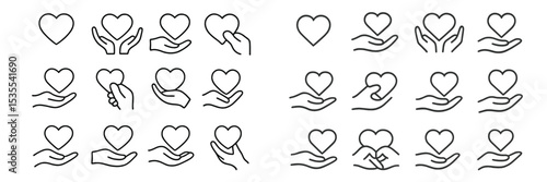 Heart symbols being held by hands in various positions and styles represent love and care for others