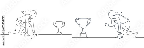 Motivated athlete prepares to sprint towards a trophy in a competitive event setting