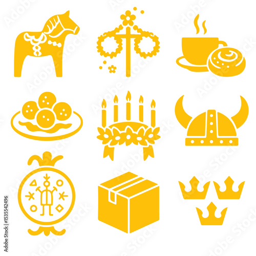 vector isolated yellow color sweden traditional cultural symbols