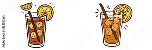 Refreshing iced tea beverages with lemon slices and cinnamon sticks served in clear glasses on a sunny afternoon