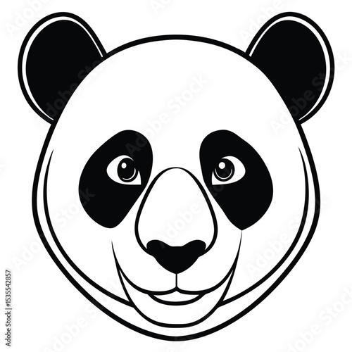 Adorable smiling panda face in black and white outline a simple cartoon illustration