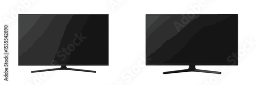 Display technology comparison with two black monitors positioned side by side in a minimalist setting