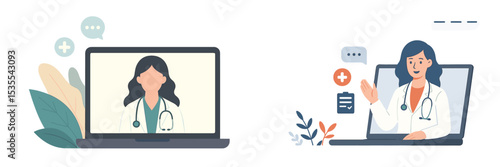 Health consultation takes place online with two healthcare professionals engaged in a virtual meeting