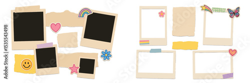 Creative template for showcasing memories with colorful decorative elements and blank photo frames