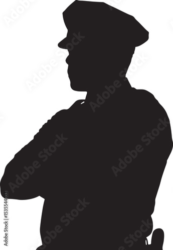 Police Officer Security Guard Silhouette in Uniform with Arms Crossed
