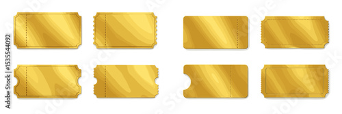 Collection of elegant golden ticket designs in various shapes and sizes ideal for events and celebrations