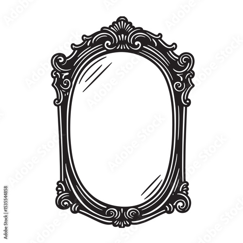 Elegant oval silhouette mirror with ornate frame in vector style for classic interior design