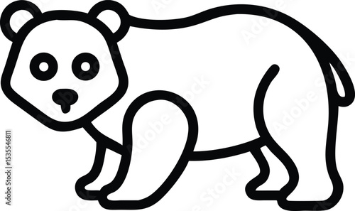 Simple black line drawing of a cute panda bear facing towards the viewer