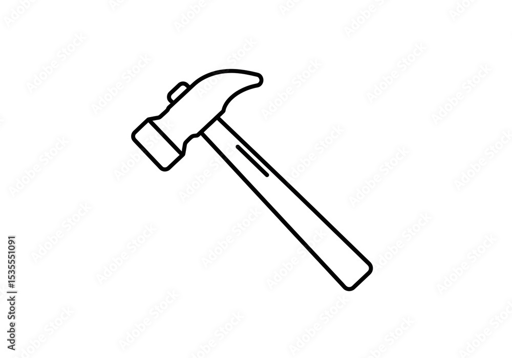 A simple line drawing of a hammer with a wooden handle on a plain white background illustration style A simple line drawing of a hammer with a wooden handle on a plain white background illustration style