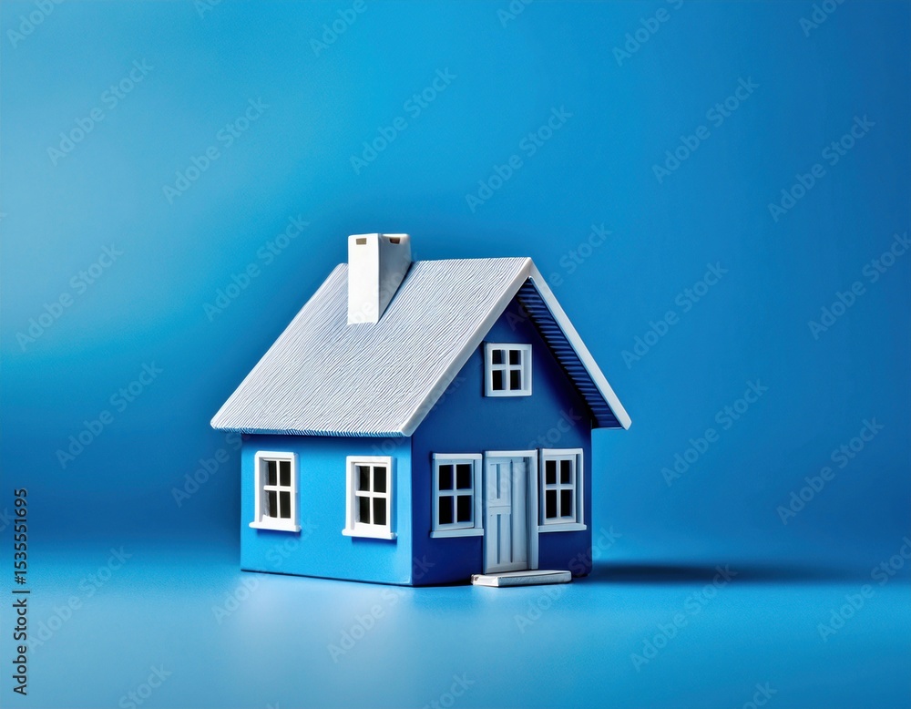 blue house mock up, real estate concept, blue background blue house mock up, real estate concept, blue background