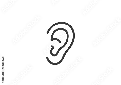 A minimalist line art illustration of a human ear on a plain white background in a simple style