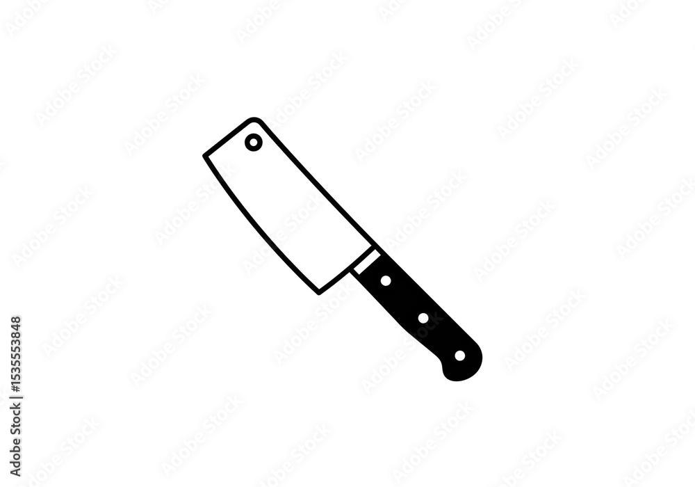 A simple line drawing of a cleaver knife with a black handle on a plain white background design element A simple line drawing of a cleaver knife with a black handle on a plain white background design element